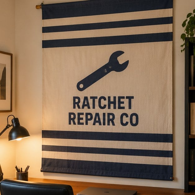 Customer photo of a custom tapestry above a desk
